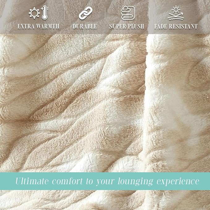 Elegant Comfort Throw Blanket, Reversible Sherpa Flannel, Ultra-Soft, Fuzzy, Cozy and Plush- All Season Lightweight Decorative Throw, 50 x 60 inches, Alaska Sherpa Throw, Beige
