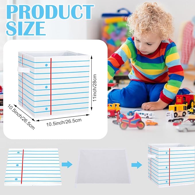 RattanView 6 Pcs 11in Notebook Fabric Storage Bins Classroom Must Have Cubby Basket Bins Return School Treasure Prize Box End of Year Organization for Daycare Elementary Preschool