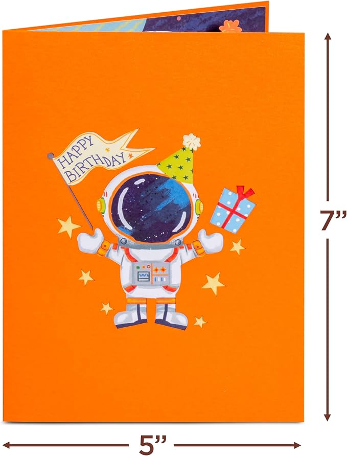 Paper Love Birthday Pop Up Cards 2 Pack - Includes 1 Happy Birthday Astronaut and 1 Happy Birthday, For Adults or Kids -5" x 7" Cover - Includes Envelope and Note Tag