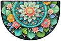 Ethnic Mandala Half Round Rug Half Moon Door Mat Half Circle Rugs | Flowers Green Washable Non-Slip Semi Circle Rug Welcome Half Round Door Mat Indoor Entrance Kitchen Bedroom Living Room Decor
