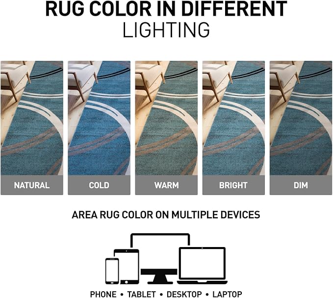 Rugshop Wavy Circles Modern Non-Shedding Area Rug Blue 7'10" x 10'2" | Rectangular, Size 7'10" x 10'2", Living Room, Bedroom, Dining Room, Home Office, Kitchen, Entryway, Hallway, Nursery, Bedside