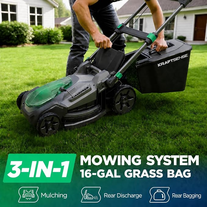 21" 40V Max Brushless Cordless Electric Push Lawn Mower | Includes two 20V Max 8.0Ah batteries and charger; 296Wh total rated energy and 3-in-1 mowing for medium-to-large yards.
