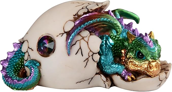 ICE ARMOR 5.5" W Colorful Dragon Baby Hatchling in Egg Statue Fantasy Decoration Figurine