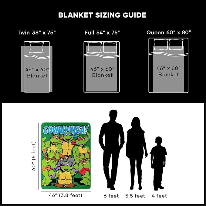 Northwest Teenage Mutant Ninja Turtles Micro Raschel Throw Blanket, 46" x 60", Cowabunga Dudes