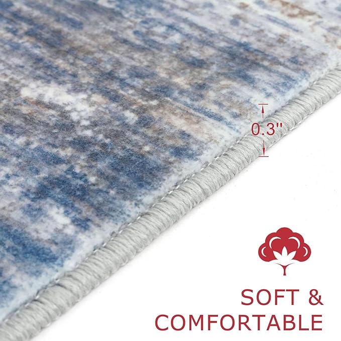 KOZYFLY Modern Abstract Washable Rug Runner 2.6x12 Hallway Rug Runner Non-Slip Soft Kitchen Runner Rugs, Blue Rust Striped Carpet for Entryway Bathroom Laundry Room Foyer