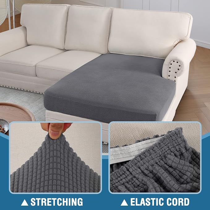 H.VERSAILTEX Sectional Couch Covers 1 Piece Chaise Slipcover L Shape Separate Cushion Couch Cover for Both Left/Right Sectional Couch (Seat Only: 1 Chaises, Grey)