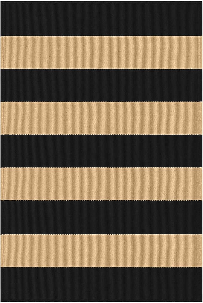 IOHOUZE Black Tan Striped Rug 24" x36" Front Door Mats Outdoor, Washable Rug for Front Porch Decor, Spring Summer Welcome Mats Outdoor Indoor, Doormat for Farmhouse/Entryway/Home Entrance