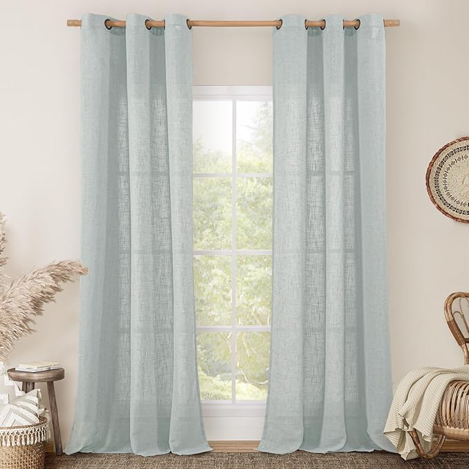 LAMIT Blue Linen Curtains 84 Inch Length by LAMIT