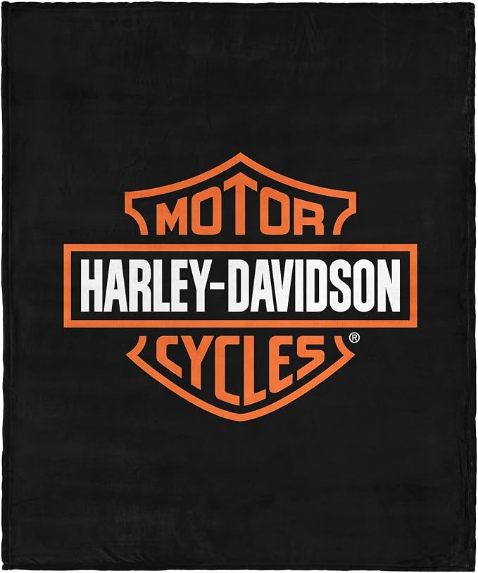 Harley-Davidson Classic Shield Silk Touch Throw Blanket, 46 x 60 in | 100% Polyester, Velvety Feel, Lightweight Warmth, Couch Bed Chair Lounging, Giftable Indoor Comfort