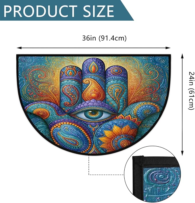 Abstract Half Round Door Mat Non Slip Half Circle Rugs | Art Rainbow Washable Half Moon Rug Semi Circle Rugs Indoor Entrance Floor Carpet for Kithen Bedroom Fireplace Decor