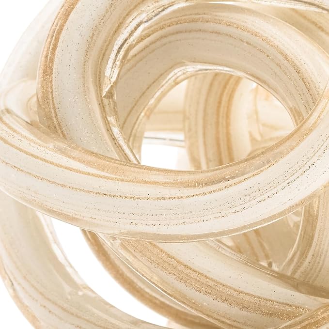 Torre & Tagus Orbit Hand Blown Glass Infinity Knot Sculpture - 3 Inch Glass Art White & Gold Knot Decor Ball for Home Decor, Small Centerpiece Table Decoration for Home Interior (White Gold Flakes)