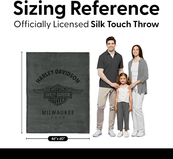 Northwest Harley-Davidson Muted Wings Silk Touch Throw Blanket, 46 x 60 in | 100% Polyester, Velvety Feel, Lightweight Warmth, Couch Bed Chair Lounging, Giftable Indoor Comfort