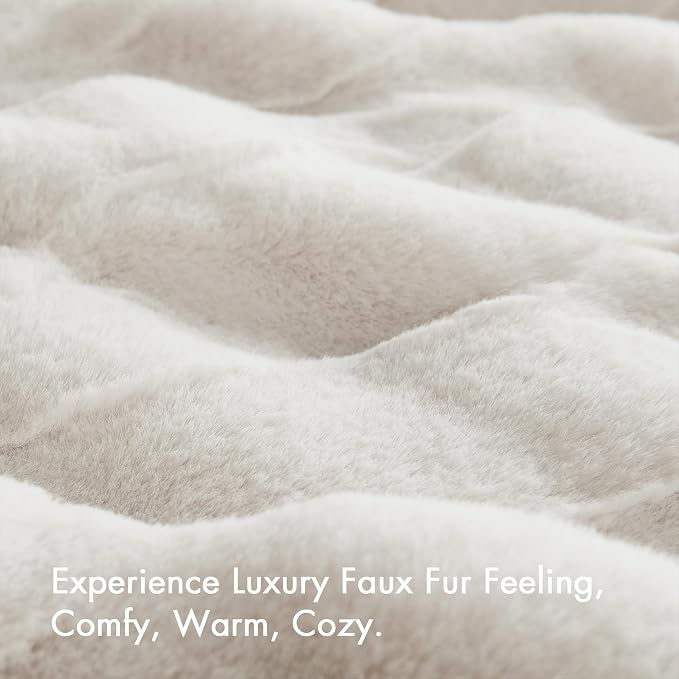 Madison Park Vivienne Faux Fur Throw Blanket Velvet, 50 x 60, Ivory | Cozy Warmth for Sofa or Bed, Reversible, Lightweight, OEKO-TEX Certified