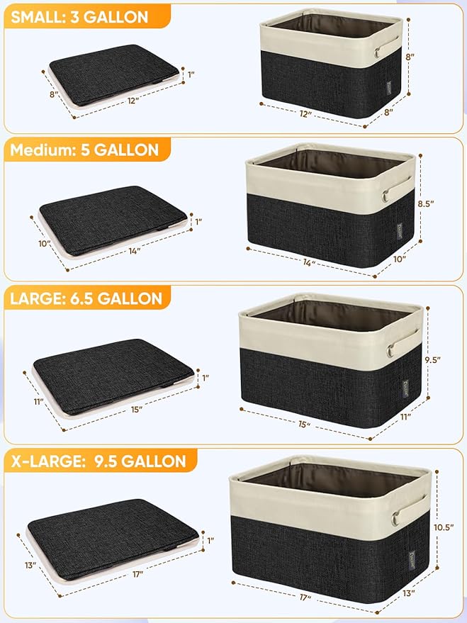 BALEINE 4 Pack Fabric Closet Storage Bins for Shelves, Linen Closet Organizers and Storage, Decorative Baskets for Organizing, Shelf, Clothes, Home, Office (Black, 17''x13''x10.5'')