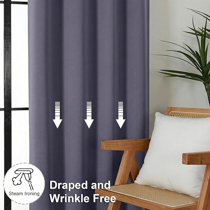 Simplebrand Ava Greyish Purple Blackout Curtains for Bedroom 96 Inches Long 2 Panels, Solid Thermal Insulated, Energy Saving Nursery Window Treatment Curtains Blackout Drapes, W40 x L96 Inch