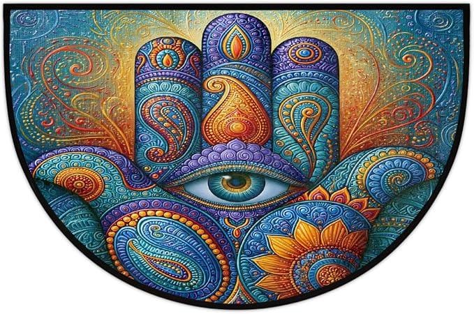 Abstract Half Round Door Mat Non Slip Half Circle Rugs | Art Rainbow Washable Half Moon Rug Semi Circle Rugs Indoor Entrance Floor Carpet for Kithen Bedroom Fireplace Decor