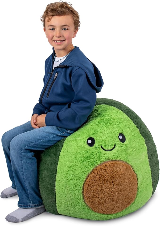 Big Joe Avocado PlushiPals Super Soft Bean Bag Chair for Kids, Ultra-Soft Plush Polyester Blend, 2.5 feet Refillable | 2.5 feet, Polystyrene Bean Filled, Refillable, Snuggle Puff, Safe for Kids Ages 3 and Up, Supports Up to 150 lbs