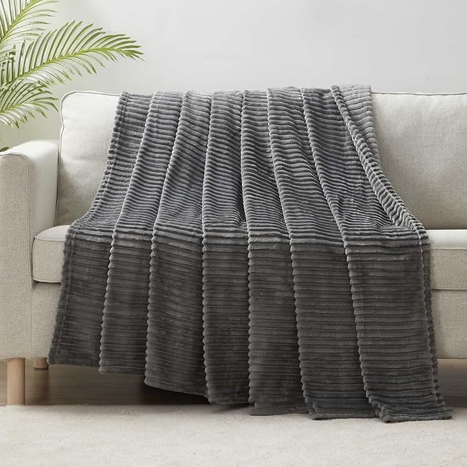 Nestl Grey Throw Blanket for Couch - Cozy Warm Fuzzy Blankets for Women, Set of 2 Small Fleece Throws for Girls - Gray, 50 x 60 Inches