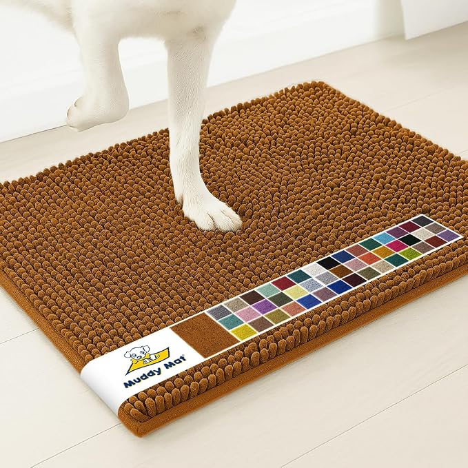 Muddy Mat® | Super Water Absorbent Door Mat Indoor, Microfiber Quick Dry Chenille Entryway Rug, Slip Resistant Front Door Mat, Indoor Mats for Entryway, Machine Washable Pet Rug, Amber 24" x 120"
