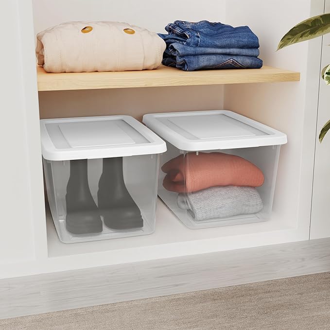 Sterilite Storage Box, Stackable Clear Plastic Bins, 20 Quart, 6-Pack | Heavy-Duty Organizing Containers with Snap-On Lids for Closet, Bathroom, and Office