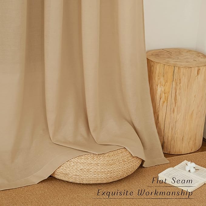 NICETOWN Linen Flax Semi Sheer Curtains 94" Length, Grommet Window Treatments Privacy Added with Light Penetration Vertical Drapes for Loft/Home Office, Burlap, W55 x L94, 2 Panels