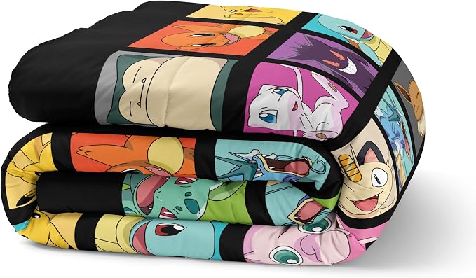 Northwest Pokemon Kanto Favorites Twin Size Bed in a Bag Set, Pikachu Charmander Squirtle Bulbasaur, Kids Boys Girls Bedding Comforter Sheets