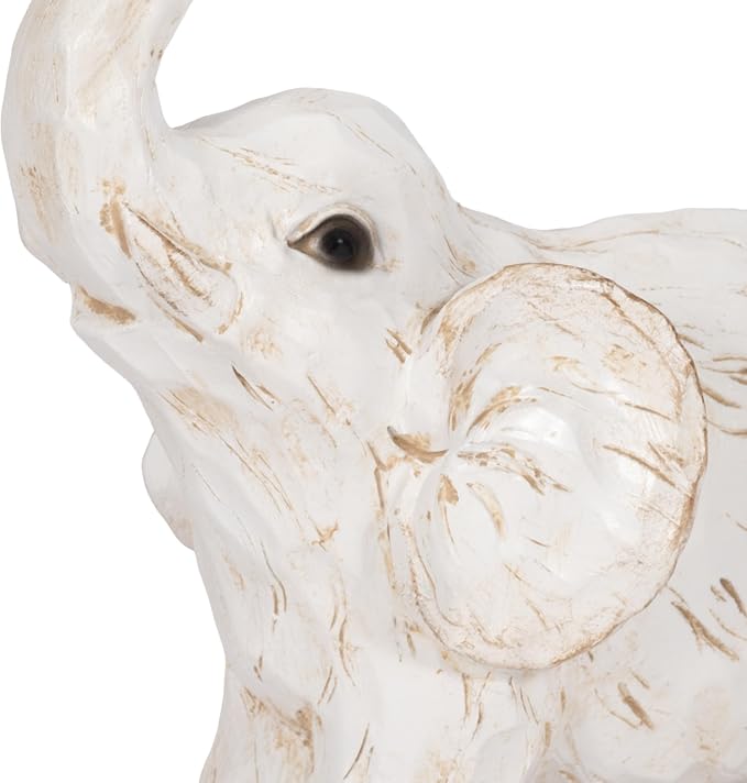 Sagebrook Home Resin Elephant Figurine - Handcrafted Polyresin Home Decor Statue - Rustic Casual Style for Living Room, Bedroom, Office - Elegant Accent Sculpture - 11" White
