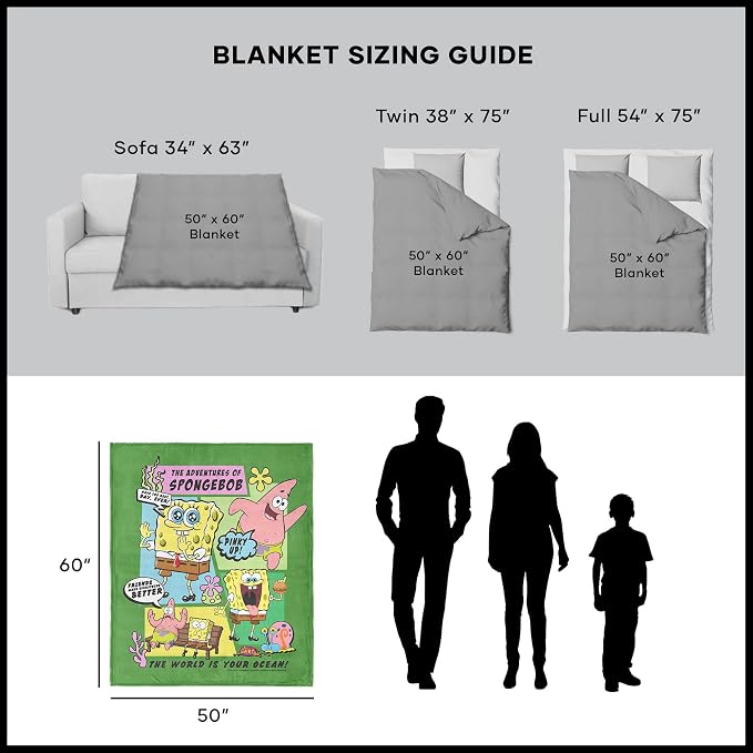 Spongebob Squarepants Adventures of Spongebob Silk Touch Throw Blanket, Soft Plush Bed & Couch Cover, 50 x 60 Inches
