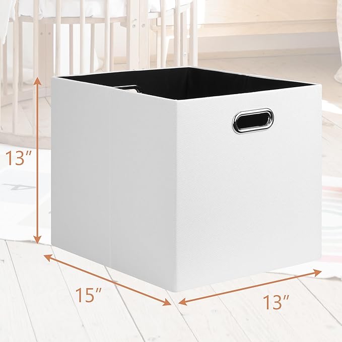 Posprica 13x15x13in Collapsible Storage Bins, Fabric Foldable Cube Storage Boxes, Decorative Storage Baskets Organizer for IKEA Kallax, Shelves, Closet, Clothes, Set of 4-White