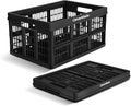 CleverMade Collapsible Utility Crate, 45L, 66 lb, Obsidian | Interlocking crates stack open or folded and carry 66 lb each. Side handles make groceries, tools, and gear easier to move.