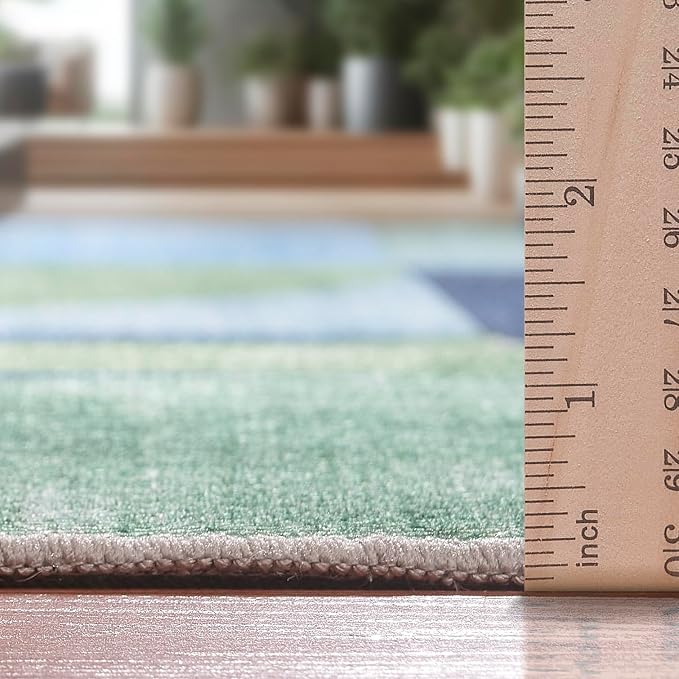 ReaLife Rugs Machine Washable Indoor Outdoor - Mat Rug Foldable Printed Thin Lightweight Cushioned Fade Resistant Patio Deck Dock Porch Pool Balcony Camping - Naya - Blue Green 4' x 6'