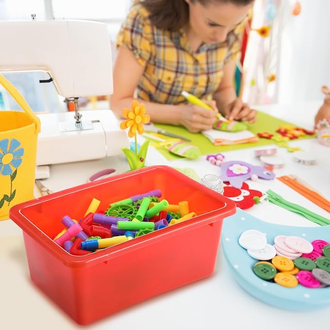 Thyle 24 Pieces Plastic Cubby Bins with Labels Classroom Book Bins Stackable Storage Container Durable Toy Storage Organizer Baskets for School Classroom Office (Classic,Retro Color)
