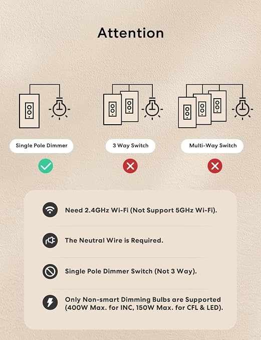 meross Smart Dimmer Switch, Single Pole WiFi Light Switch Works with Apple HomeKit, Alexa, Remote/Voice Control and Schedule, Neutral Wire Required, 2.4GHz WiFi Only, No Hub Required, 2 Pack | Supports HomeKit, Alexa, Google & SmartThings, 2.4GHz Wi-Fi...