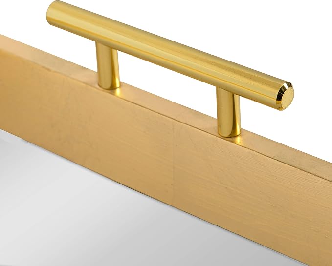 Kate and Laurel Lipton Decorative Mirror Tray with Polished Metal Handles, Gold