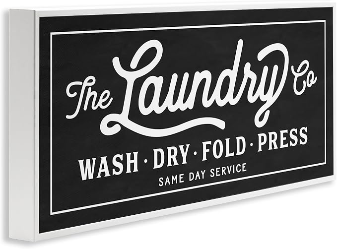 Vintage Laundry Cursive Typography, 10 x 24 Inch Framed Giclée Print | Stupell Industries · By Lettered and Lined · Ready to hang · Great for laundry room decor · Made in USA