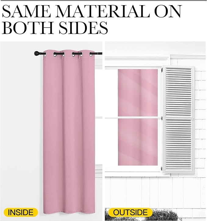 NICETOWN Bedroom Blackout Draperies Panels, 2 Panels, 42 x 72 Inch, Rouge Pink, Three Pass Microfiber Noise Reducing Thermal Insulated Solid Ring Top Window Curtains
