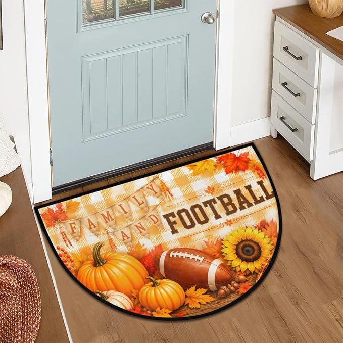 Thanksgiving Half Round Door Mat Outdoor Doormat Bedroom Entrance Rug A3 | Autumn Pumpkin Thanksgiving Semi Moon Door Mat Non-Slip Absorbent Kitchen Rug Indoor Welcome Bath Mat 36" X 24"