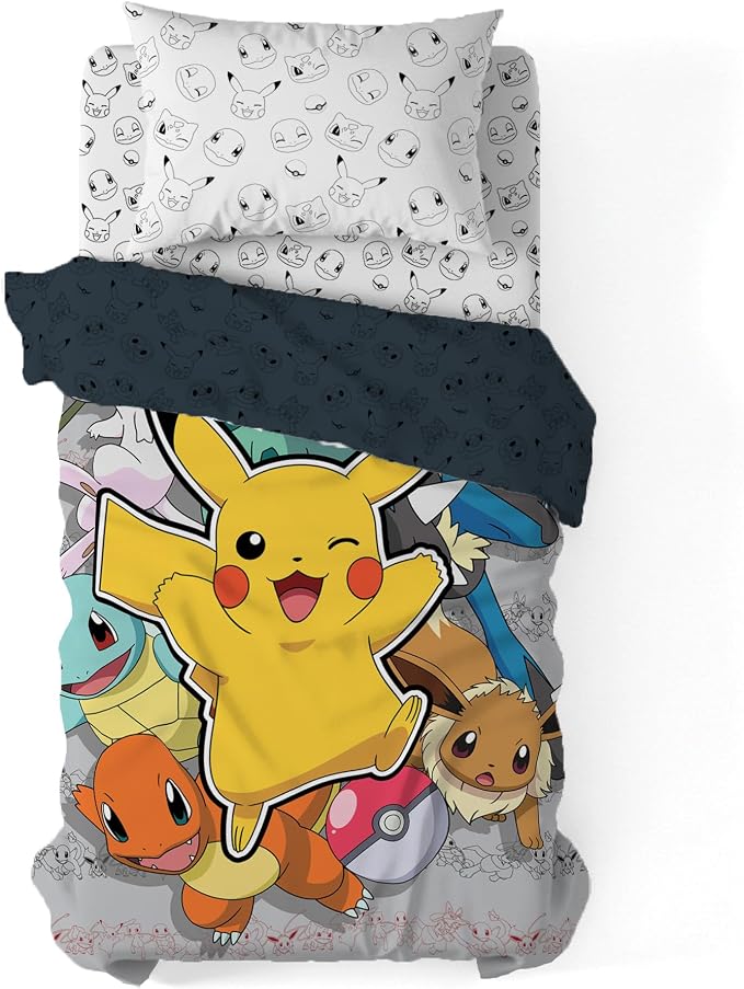 Northwest Pokemon Battle Squad Twin Size Bed in a Bag Set, Pikachu Charmander Squirtle Eevee, Kids Boys Girls Bedding Comforter Sheets