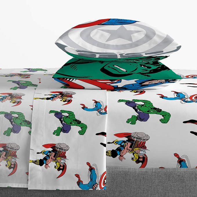 Marvel Comics Avengers Full Size Comforter Set 7 Piece Kids Bedding, Multi | Spiderman Hulk Captain America, Comforter Sheets Shams Pillowcases, Soft Microfiber, Machine Washable, Boys Gift
