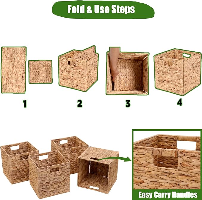 11x11in Storage Baskets 4 Pcs Storage Bins for Cube Shelf,Handwoven Laundry Organizers