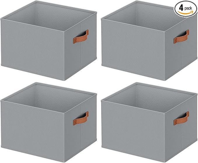 DIMJ Closet Storage Baskets Bins 4 Pack Large, Collapsible Fabric Closet Organizers and Storage with Polyester Handles, Decorative Baskets for Organizing Clothes, Towels, Linen Closet 14"x10"