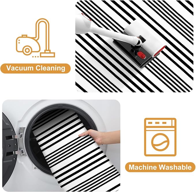 LEEVAN 5'X8' Black and White Striped Woven Cotton Reversible Outdoor Rug | Machine Washable Front Porch Rug, Entryway Door Mat, Indoor Layering Carpet for Balcony Farmhouse Laundry Patio