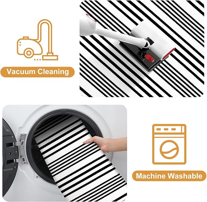 LEEVAN 3'X5' Black and White Striped Woven Cotton Reversible Outdoor Rug | Small Machine Washable Front Porch Rug, Entryway Door Mat, Indoor Layering Carpet for Farmhouse Bathroom Laundry