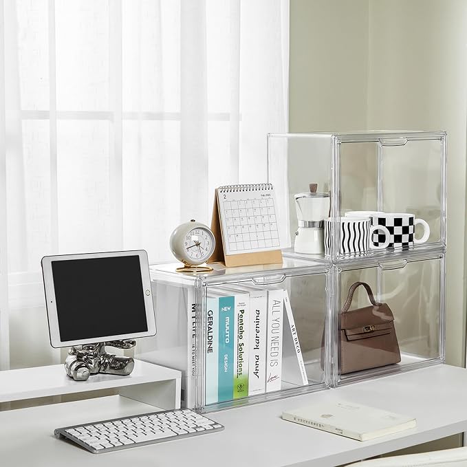 LXLXXL Acrylic Box Display Case, 5-Pack XL Stackable Storage Bins with Lid | Stackable Storage Bin X-Large 5 Pack, Clear Acrylic Display Case With Magnetic Lid, Dustproof Showcase for Figures Cosmetics