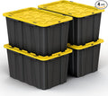 4 PACK of 17 Gallon Large Black & Yellow Storage Bins | Plastic Tote Organizing Container with Secure Latching Lids, Stackable, Extra Strength with Built in Handle | 24.5" x 16.5" x 13.5"