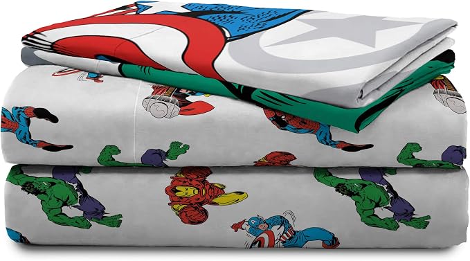 Marvel Comics Avengers Full Size Comforter Set 7 Piece Kids Bedding, Multi | Spiderman Hulk Captain America, Comforter Sheets Shams Pillowcases, Soft Microfiber, Machine Washable, Boys Gift