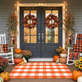 Buffalo Plaid Rug 3' x 5' Orange and White Front Door Mat Reversible Halloween Doormat Layered Porch Rug Washable Hand Woven Cotton Area Rug for Indoor Outdoor Entryway Patio Porch Decor