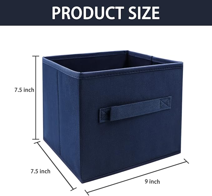 EBIGIC Small Storage Bins,Collapsible Fabric Storage Organizer 9.0"x7.5"x7.5",Mini Storage Box,fit for closet, living room, bookshelf, Kids clothes and toys storage and organization Blue