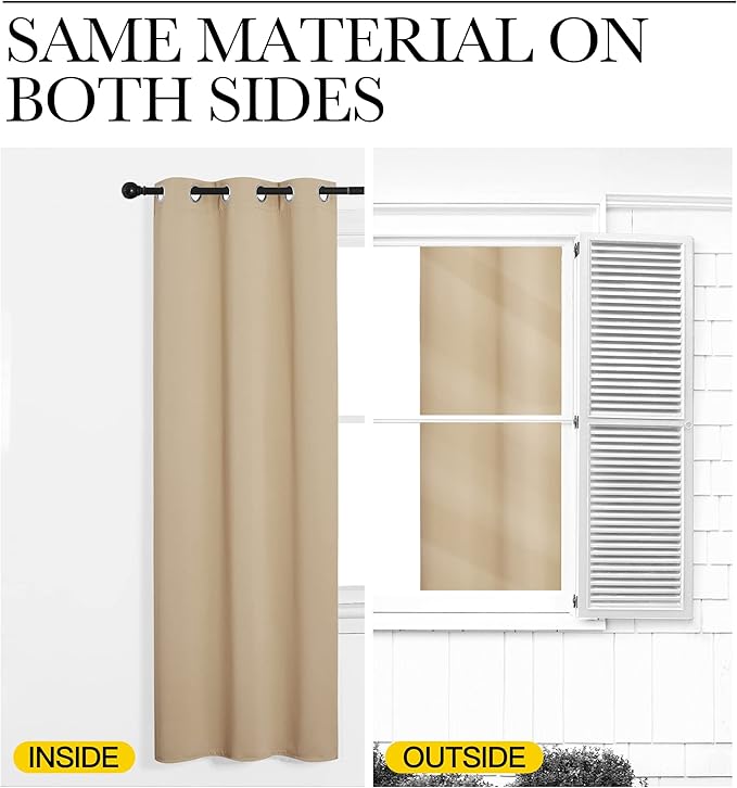 NICETOWN Bedroom Blackout Curtains Panels, 1 Pair, 55 inches by 94 Inch, Biscotti Beige, Triple Weave Energy Saving Thermal Insulated Solid Grommet Blackout Draperies for Patio