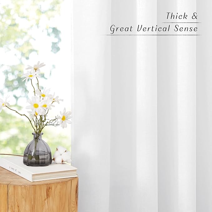NICETOWN White Linen Kitchen Curtains 36 inches Long, Grommet Short Curtains Small Window Treatments Thick Flax Linen Weave Privacy Added with Light Filtering for Cafe, W55 x L36, 2 Panels